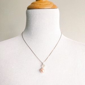 Silver Necklace Pale Pink faux pearl with rhinestones